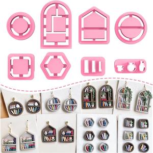 Keoker Back to School Clay Cutters, Polymer Clay Earrings Cutters for Jewelry Making, Bookshelf Polymer Clay Cutters, Teacher Clay Cutters for Earrings, 8 Shapes Clay Earring Cutters