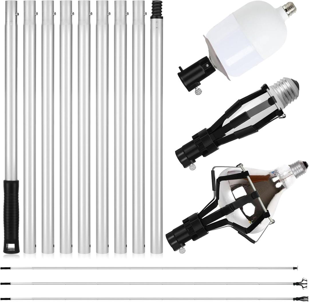 3-12 ft Light Bulb Changer for High Ceilings with Pole Light Bulb Extension Pole Changer with Baskets and Suction Cup Light Bulb Removal Tool Telescopic Light Bulb Changer for Recessed Lights