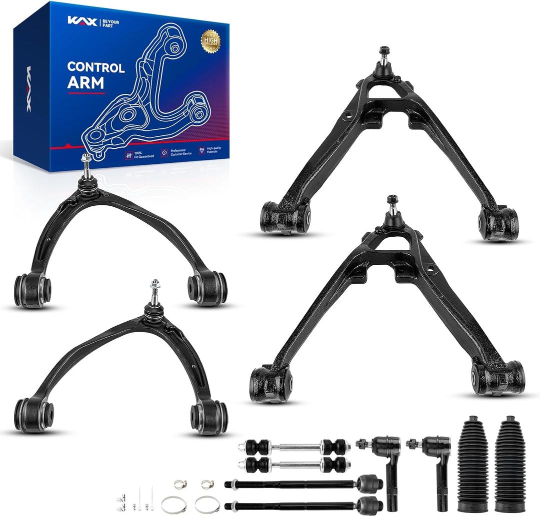KAX Front Upper Lower Control Arm w/Ball Joint & Outer Tie Rods & Sway Bars Suspension Kit for GMC Chevy Silverado Sierra Yukon XL Suburban 1500 Tahoe Avalanche Cadillac Escalade ESV EXT 12pcs