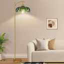 QIYIZM Gold Floor Lamp for Living Room,Bedroom,Mid Century Modern Standing Lamp with Remote,Dimmable Brass Tall Lamp Green Glass Lamp Vintage Retro Arc Floor Lamps Flower Floor Light Boho Bohemian