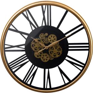 32in Large Wall Clock with Exposed Gears, Silent Roman Numeral | Non-ticking vintage industrial metal frame clock, moving gears, battery operated, decor for living room