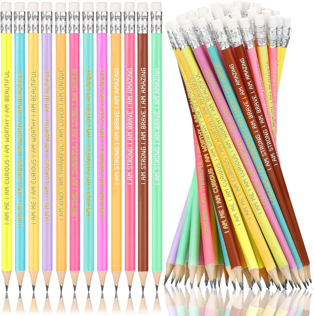 Fumete 72 Pcs Inspirational Pencils for Students Bulk Pre Sharpened Pencils Assorted Pastel Classroom Motivational Quote with Eraser #2 HB Class Valentines Day Gifts from Teacher First Day of School
