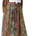 Zeagoo Women's 2026 Boho Floral Skirt Casual Elastic High Waist Maxi Skirts Flowy A Line Beach Long Skirt with Side Pockets