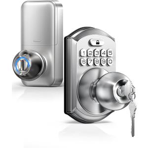 TEEHO Keyless Entry Keypad Door Lock with Handle, Electronic Digital Smart Locks for Front Door, Easy to Install Keypad Deadbolt with Code for Bedroom, Anti-Peeping Password - Nickel