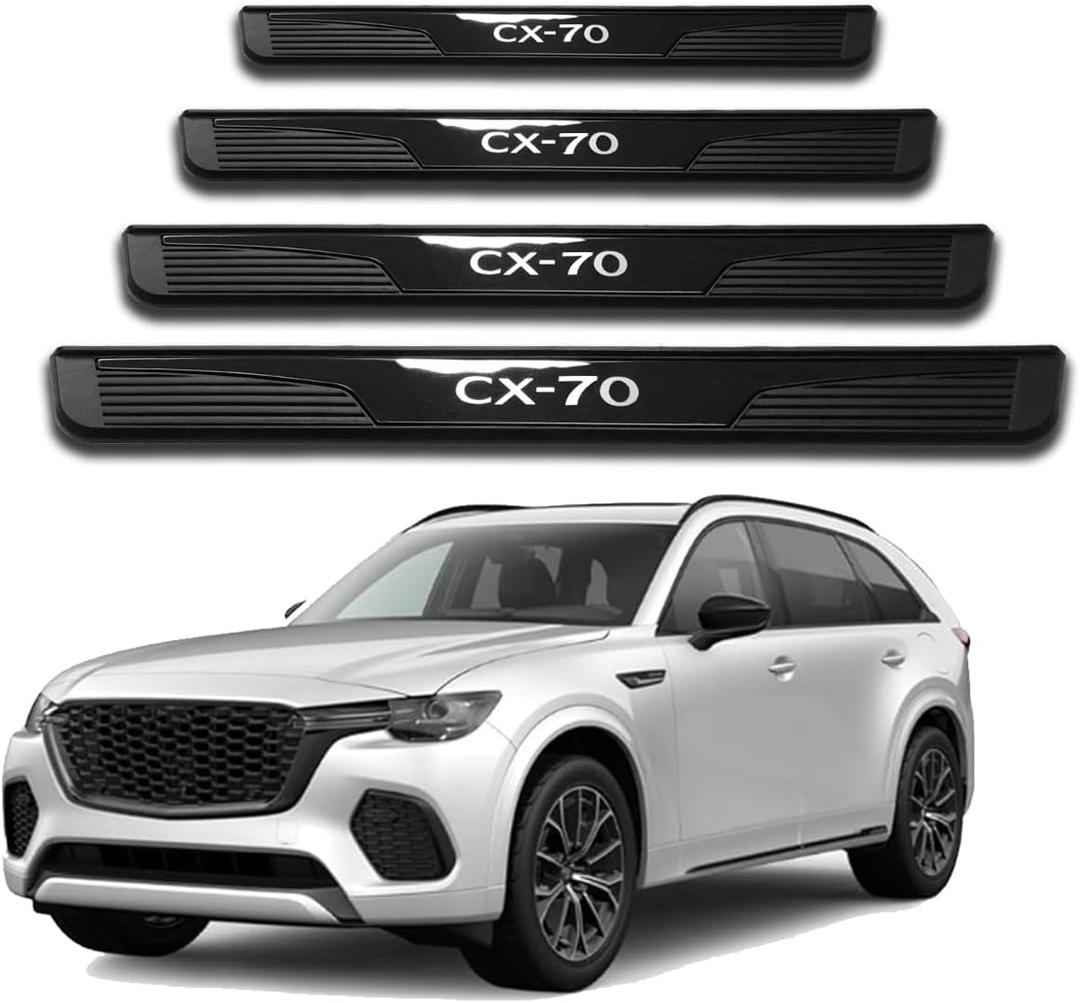 Door Sill Protector Trim Guard for Mazda CX-70 2025, Stainless Steels Accessories Plates Cover Auto Interior Accessory Kick Panels (Black)