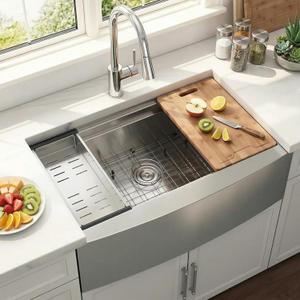 KINGO HOME 33 Inch 18 Gauge Handmade Stainless Steel Single Bowl Farmhouse Sink, Modern Farm Sink 33 Inch Apron Farmer Sinks for Kitchen Rustic With Accessories, Farmhouse 33*20*10 Inches