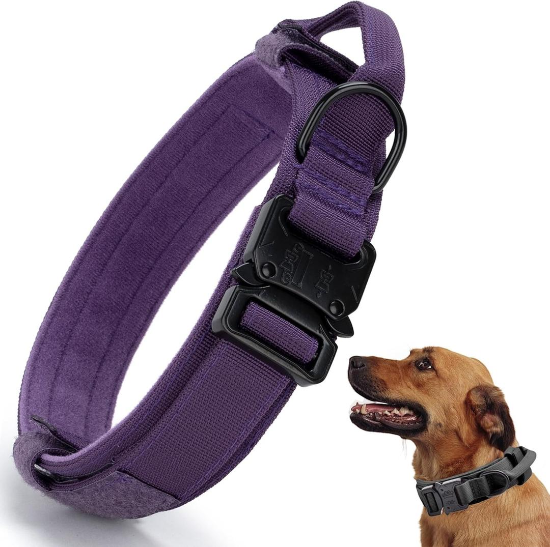 Tactical Dog Collar, Adjustable Military Training Nylon Dog Collar with Control Handle and Heavy Quick-Release Metal Buckle for Small Medium Large Dogs, Purple XXL (XXLarge :Width 1.5",Neck 24-29")