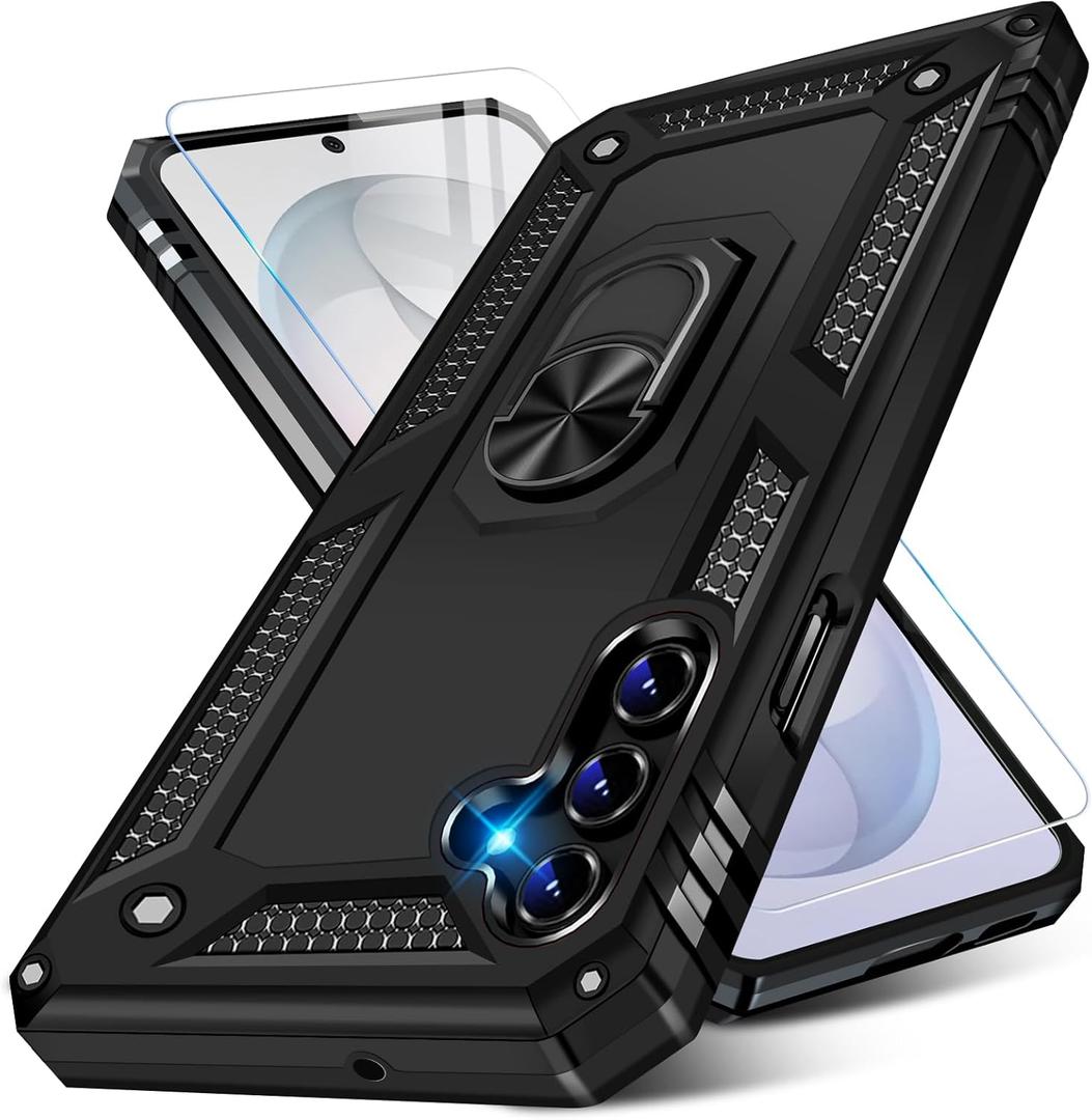 for Samsung Galaxy S26 Case with Screen Protector, Heavy Duty Military Grade Shockproof Rugged Protective Cover for Samsung S26 Phone Case with Metal Ring Magnetic Kickstand (Black)