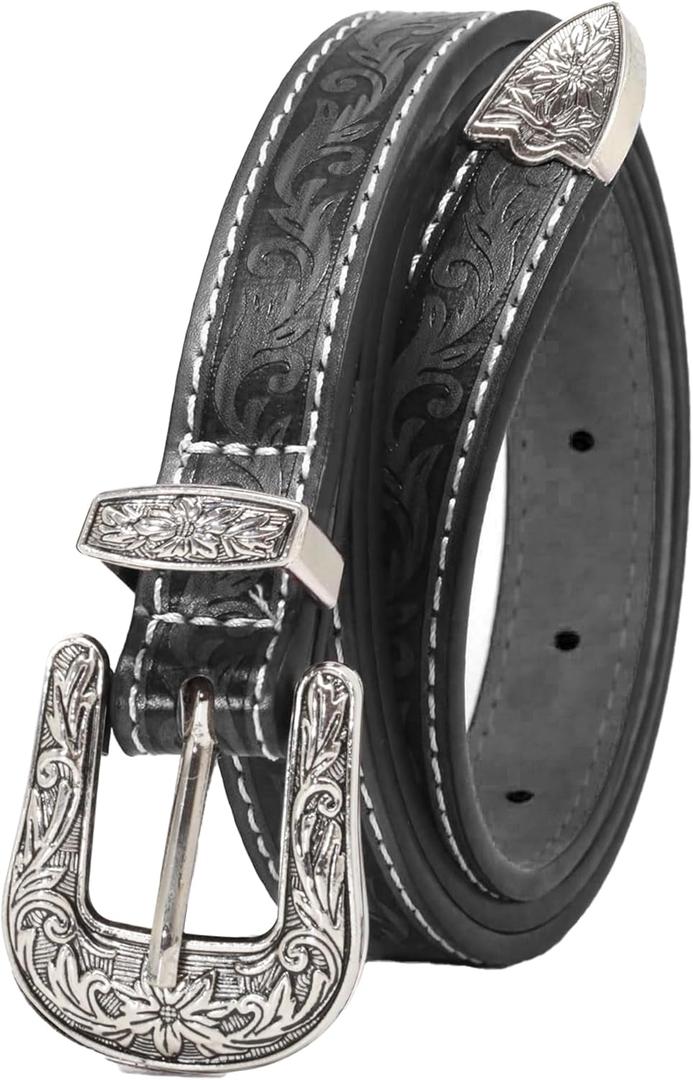 Western Fashion Cowgirl Cowboy belts for Girls Women Boys Jeans Pants Dresses (Fit 26"-28" waist; width:0.7", Black #1)