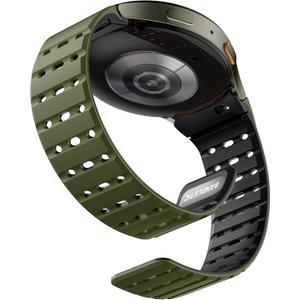 Magnetic Silicone Band Compatible with Samsung Galaxy Watch 7 6 5 4 FE 40mm 44mm/for Galaxy Watch 6 4 Classic 43mm 47mm 42mm 46mm/Watch 5 Pro 45mm, 20mm No Gap Sport Strap for Men Women (Army Green/Black)