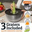 Priority Chef Stainless Steel Mixing Bowls with Lids Set, 3 Grater Attachments, Airtight Lids, Non-Slip Silicone Base Mixing Bowl Set, Large Prep Metal Mixing Bowls for Kitchen, Black