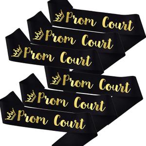 6PCS Prom Court Sashes Bulk, Black Gold Prom Sashes for Prom Court, High School Dance Party, Costume Event Graduation Party Accessories