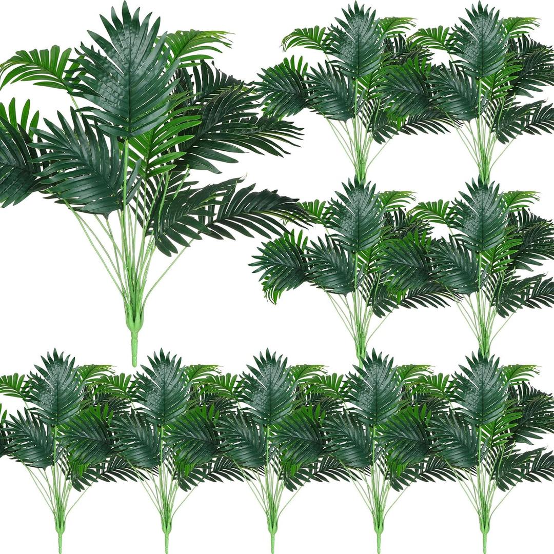 Tigeen 10 Pcs Artificial Palm Leaves Tree 33 Inch Fake Tropical Plant with Stems Large Faux Palm Leaf Bush Greenery for Hawaiian Luau, Jungle Safari, Pool Beach Party, Wedding, Garden, Indoor Outdoor
