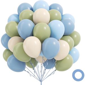 60pcs Blue and Green Balloons 12inch with Dusty Pastel Blue Sage Green Sand White Balloons for Baby Shower Birthday Party Decorations