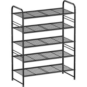 MWQ 27Wide Shoe Rack, 5 Tier Metal Shoe Organizer Storage Shelf for Closet, Stackable & Adjustable, Black