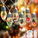 Christmas Lights Battery Operated 8Ft Snow Globe Christmas Lights 12 LED Vintage Bulbs String Lights for Indoor Outdoor Home Patio Fireplace Office Tree Cute Xmas Decor