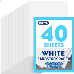 TUXIYA White Cardstock 8.5 x 11 Inches, 180 GSM/65 LB Heavyweight White Construction Paper, 40 Sheets Printer Paper for Invitations, DIY Cards, Arts, Crafts, Watercolor Projects