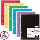 Mead Spiral Notebook, 4 Pack, 1 Subject, Wide Ruled Paper, 7-1/2" x 10-1/2", 70 Sheets per Notebook, Colors Will Vary (930200-ECM25)