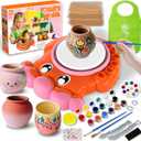 Innofans Pottery Wheel for Kids - Complete Pottery Tools Kit for Beginners, Arts and Crafts for Kids Ages 8-12 with 3 Pack Air Dry Clay, Mini Clay Making Pottery Wheel with Foot Pedal (Octopus) (pink)