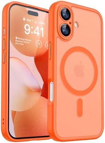 CANSHN Magnetic for iPhone 17 Case, Upgraded [Full Camera Protection] [Compatible with Magsafe] [Translucent Matte] Shockproof Protective Phone Case for iPhone 17 - Orange 2Pack