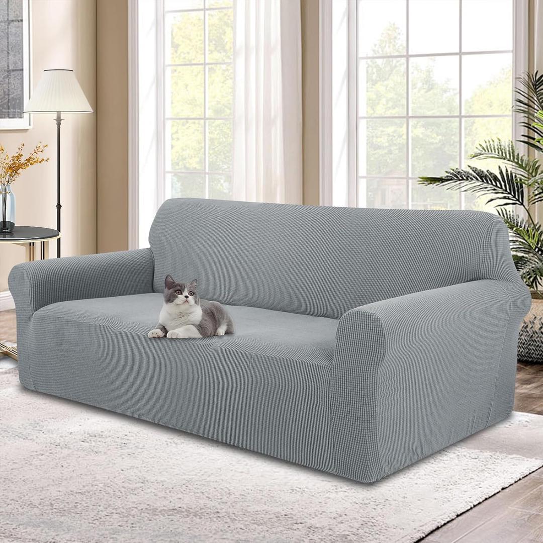 Stretch Couch Cover Washable Sofa Slipcover Furniture Protector with Non Skid Foam and Elastic Bottom for Kids, Dog(XL Large/Light Grey)