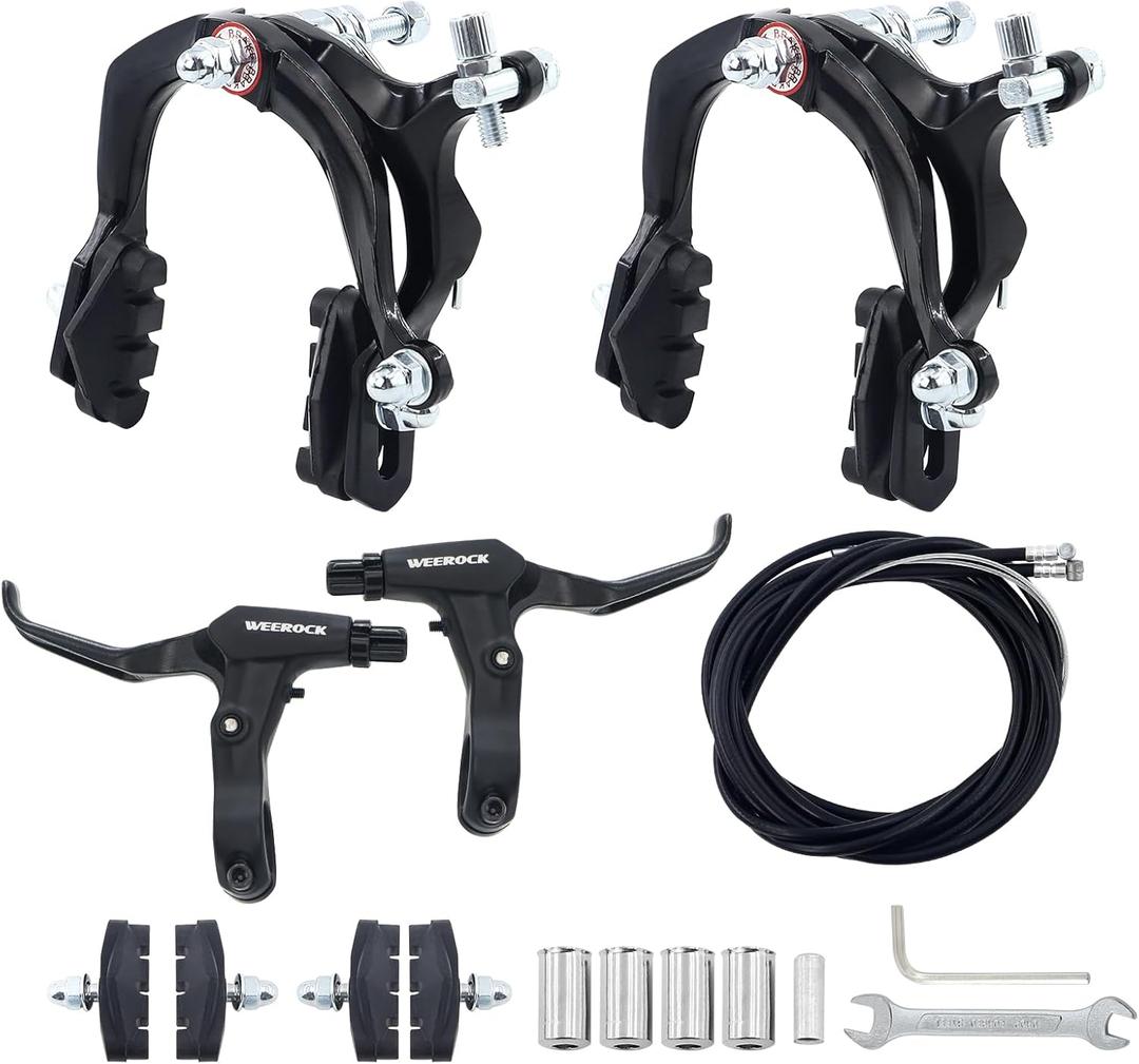 WEEROCK Bike Calip Brake Set Front and Rear C Brake Set, Rim Brake Set with Aluminum Alloy Brake levers, Bike Cables for Kids Bike, Child Bike, Student Bicycle, BMX，Beach Bike, Commuter Bike