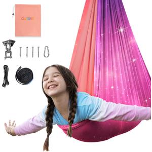 OUTREE Sensory Swing for Kids, Double Layer Therapy Hammock, Indoor Swing with 360 Swivel Hanger Kit and Adjustable Straps, Autism Sensory Product for Autism, ADHD or SPD (Pink Starry-Sky Printed)