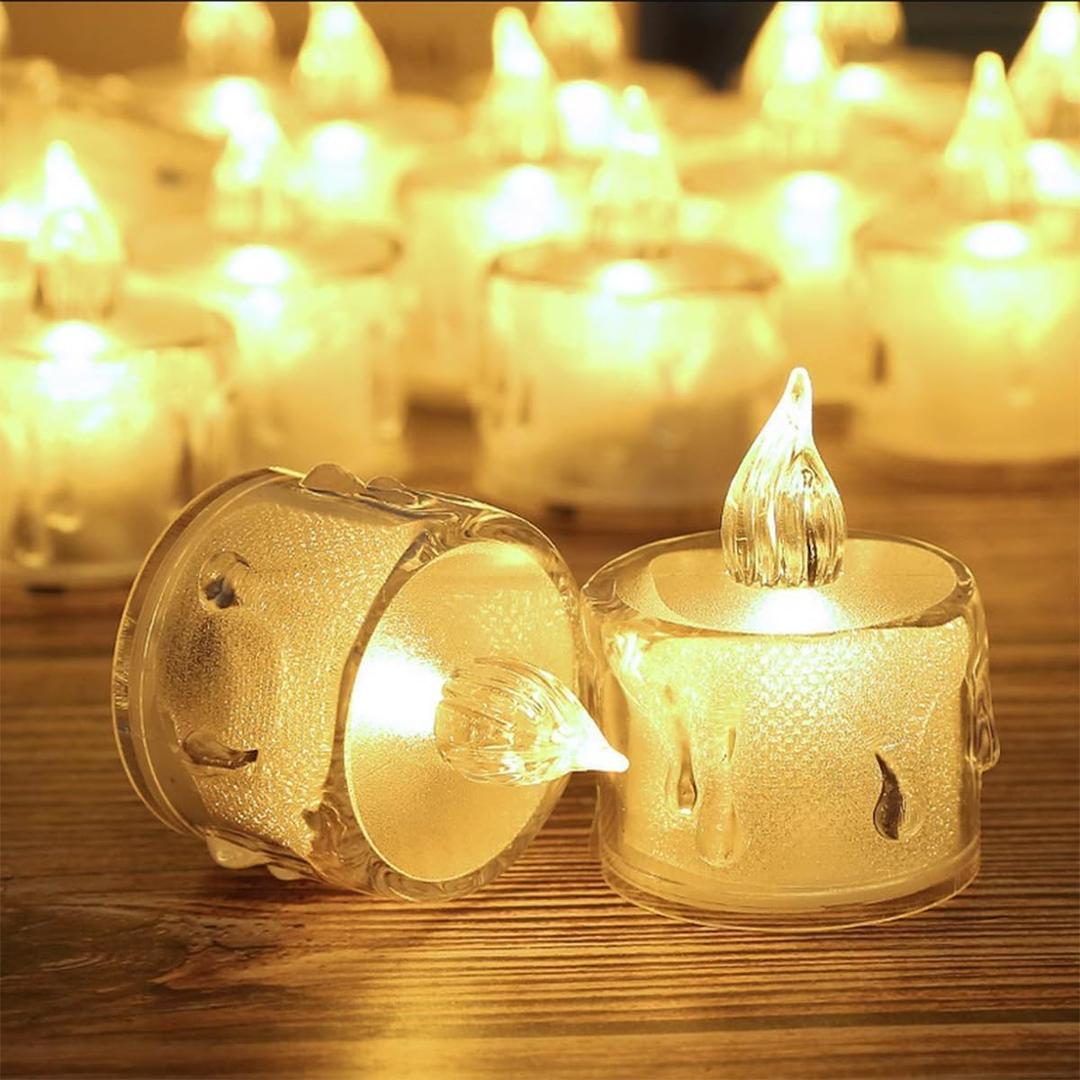 SupBri 24 Pack Flameless Tea Lights Candles Battery Operated, Crystal Led Tealight Candles,Votive Electric Fake Candles for Valentines Wedding Diwali Christmas Decorations