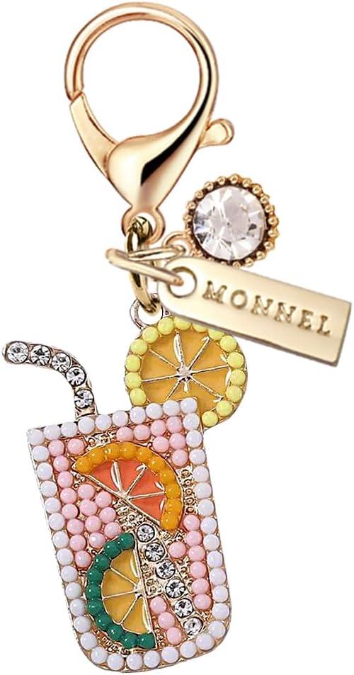 MC577 Little Crystal Orange Juice Lobster Clasp Charm for Women with Velvet Bag (Pink,1 Piece)