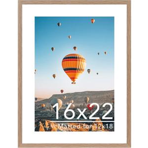 JCJMY 16x22 Picture Frame with 12x18 Mat, Display Photo 12x18 with Mat or 16 x 22 Without Mat, Wall Hanging Large 16 by 22 Poster Frame with Plexiglass, Rustic Brown