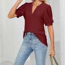 PerZeal Women's Summer Tops Tunic V Neck Ruffle Half Sleeve Blouses Short Sleeve Casual Loose Tops T-Shirts Burgundy XX-Large