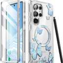 i-Blason Cosmo for Samsung Galaxy S25 Ultra Case MagSafe with Built-in Screen Protector [Support Fingerprint ID & Wireless Charger] Full-Body Slim Style Magnetic Phone Case for S25 Ultra, BlueFly