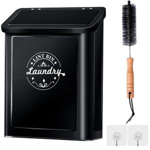 Magnetic Lint Bin for Laundry Room Organization and Storage with Brush, Wall-Mounted Laundry Dryer Lint Bin for Laundry Room Decor, Space-Saving Laundry Trash Can (Black)