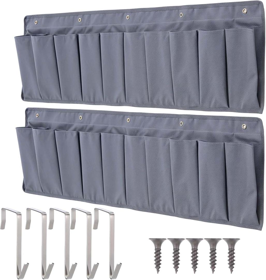 2 Pcs RV Shoe Pockets 10 Pockets Heavy Hanging Bedside Storage Organizer Bedside Shoe Organizer with Sturdy Hooks Storage Pocket Hangs on bed for Shoes Toys and Tool Accessories