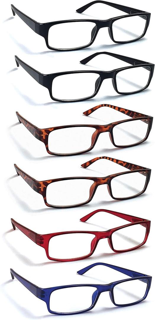 6 Pack Reading Glasses by BOOST EYEWEAR, Traditional Frames in Assorted Colors, for Men and Women, with Spring Loaded Hinges, +2.5