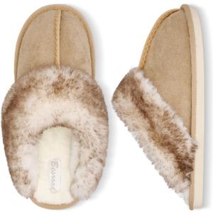 Besroad Indoor Outdoor Furry Faux Fur Winter Warm House Slippers Soft Flat Slide Slippers for Women Brown 6-7