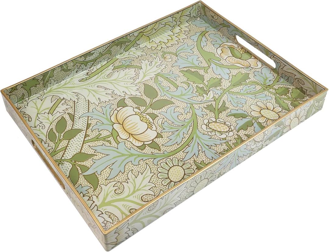 Spsyrine Serving Tray with Handles, Plastic Decorative Tray for Coffee Table, Living Room, Home Decor, Dianthus