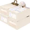 Criusia Closet Organizers and Storage, 4 Pack Linen Closet Baskets with Mesh Window for Organization, Foldable Closet Organizer for Clothing, Towels, Toys, Nursery, Books, Shelves, Beige