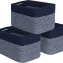 MINTWOOD Design 3-Pack Storage Baskets for Shelves, Playroom and Classroom, Book Basket, Decorative Storage Cube Bins, Woven Closet Organizers, Pantry and Shoe Organizer, Navy Blue