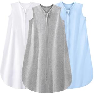 Yoofoss Baby Sleep Sack 6-12 Months 100% Organic Cotton 0.5 TOG Baby Sleeping Bag 2-Way Zipper Toddler Wearable Blankets 3 Pack Breathable Lightweight (Medium)