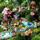 Poen 106 Pcs Fairy House Garden Figurines Kit Resin Fairy Garden Accessories Outdoor Micro Landscape Terrarium Ornaments Wildflower Butterfly Mushroom Party Supplies Micro Landscape for DIY Dollhouse