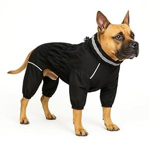 Winter Waterproof Dog Snowsuit – Full Body Outdoor Jacket with Leash Ring, Fleece Lining, Windproof Reflective 4-Leg Dog Coat for Small to Large Dogs Black XXS