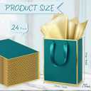 Yeaqee 24 Pack Metallic Paper Gift Bags with Handle and Tissue 9x7x3.1 Gold Foil Welcome Thank You Favor Bags Return Gifts for Wedding Mothers Graduation Bridesmaid Birthday(Turquoise, Gold)