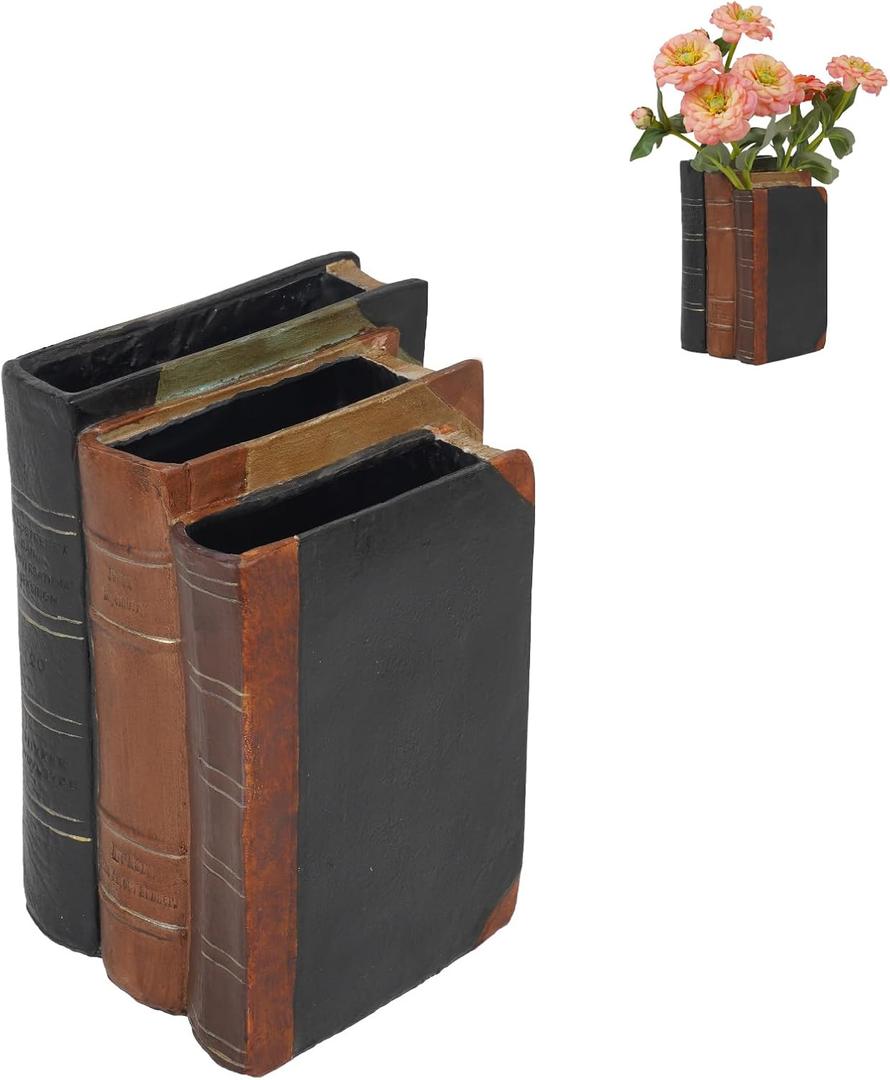 Guichifun Book Shaped Vase for Flowers - Resin Decorative Vase Classical Fake Books for Bookshelf Bedroom Office Home Dcor Gifts for Book Lovers 5.5 * 4.5 * 7.5 Inch