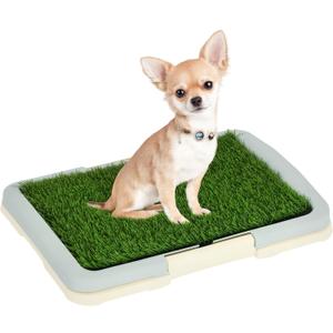 PawHut Dog Toilet, Puppy Training Pad Indoor, Portable Puppy Pee Pad with Artificial Grass, Grid Panel, Tray, 46.5 x 34cm (Green)