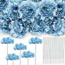 30 Pcs Blue Artificial Peonies Flower Heads 5'' for Craft | Fake Silk Peony with Stems for Wedding Bouquets Table Centerpieces DIY Floral Arrangements Baby Shower Party Home Decor
