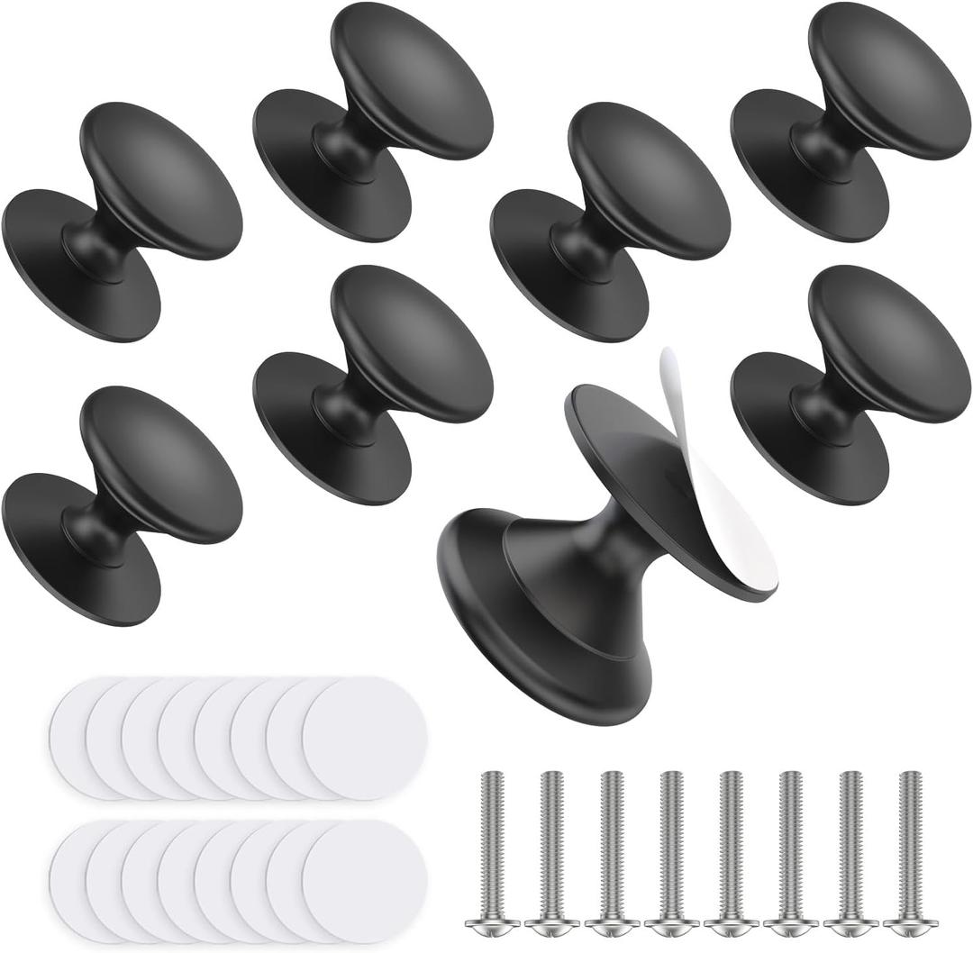 Self Adhesive Cabinet Knobs, Aluminum Alloy Self-Stick Drawer Pull Handles for Sliding Glass Door, Cabinet, Cupboard, Dresser, Closet, Window - Stick On No-Drilling Drawer Knobs (8, Black)