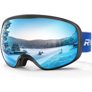 Kids Ski Goggles for Boys Girls Aged 3-14, 100% UV Protection OTG Ski Goggles (A12-black/Blue)