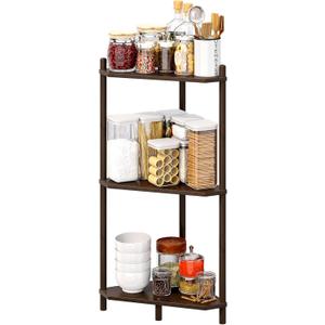 Corner Shelf Stand - 3 Tier Bamboo Small Corner Bookshelf for Office Kitchen Bedroom Plant Stand Living Room Decor Small Space (Brown3 Tier)