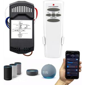 Universal Smart WiFi Ceiling Fan Remote Control Kit, Compatible with Alexa, Google Assistant and Smart Life App, No Hub Required R28 HD5 WiFi kit DIMMER